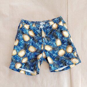 Trunks Surf & Swim Yellow Blue Pineapple Swim Trunks Shorts Men's L